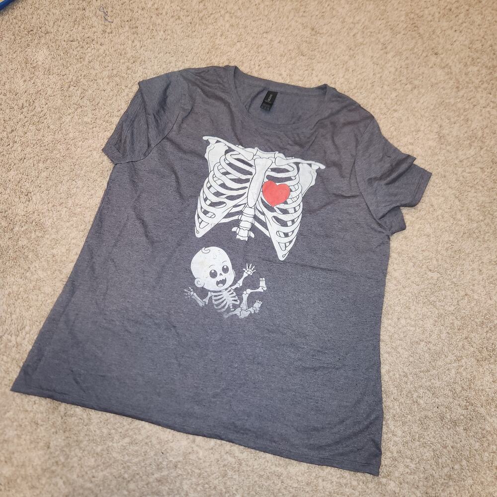 NWOT Gray‎ Baby announcement skeleton tshirt sz XL